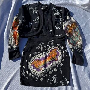 Vintage Prenzi Graffiti skirt jacket 80s/90s Streetwear Rare size small black